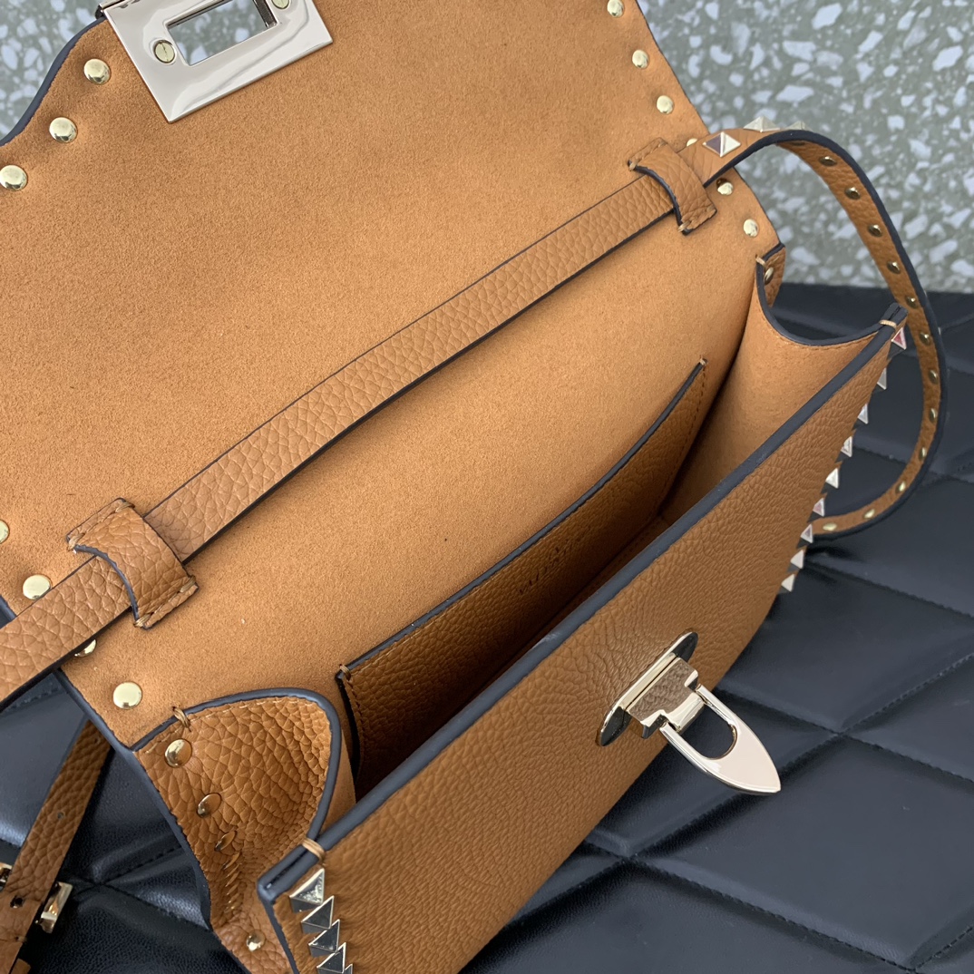 Valentino Garavani Rockstud Crossbody Bag in Brown Grainy Calfskin